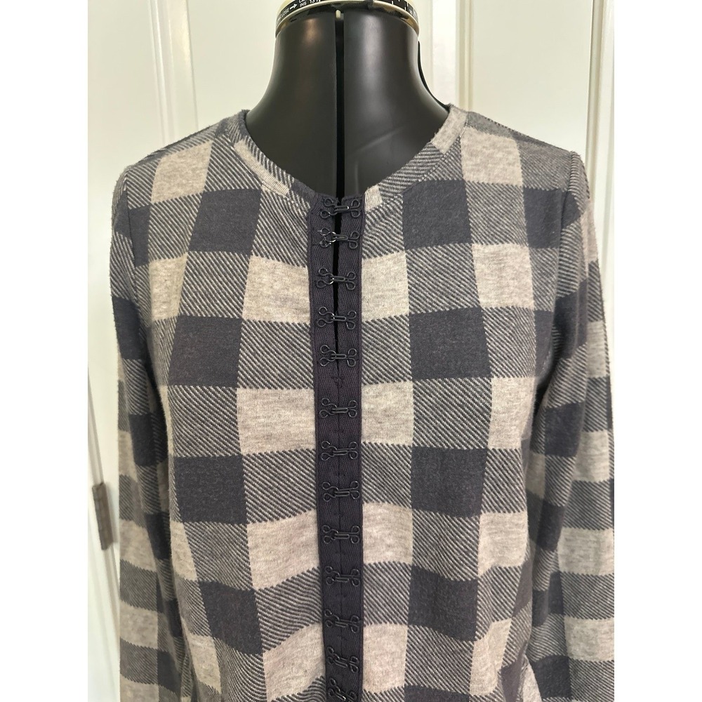 Soft  Surroundings Women's  Gray/Blue Plaid Long Sleeve Shirt,Extra Small Petite
